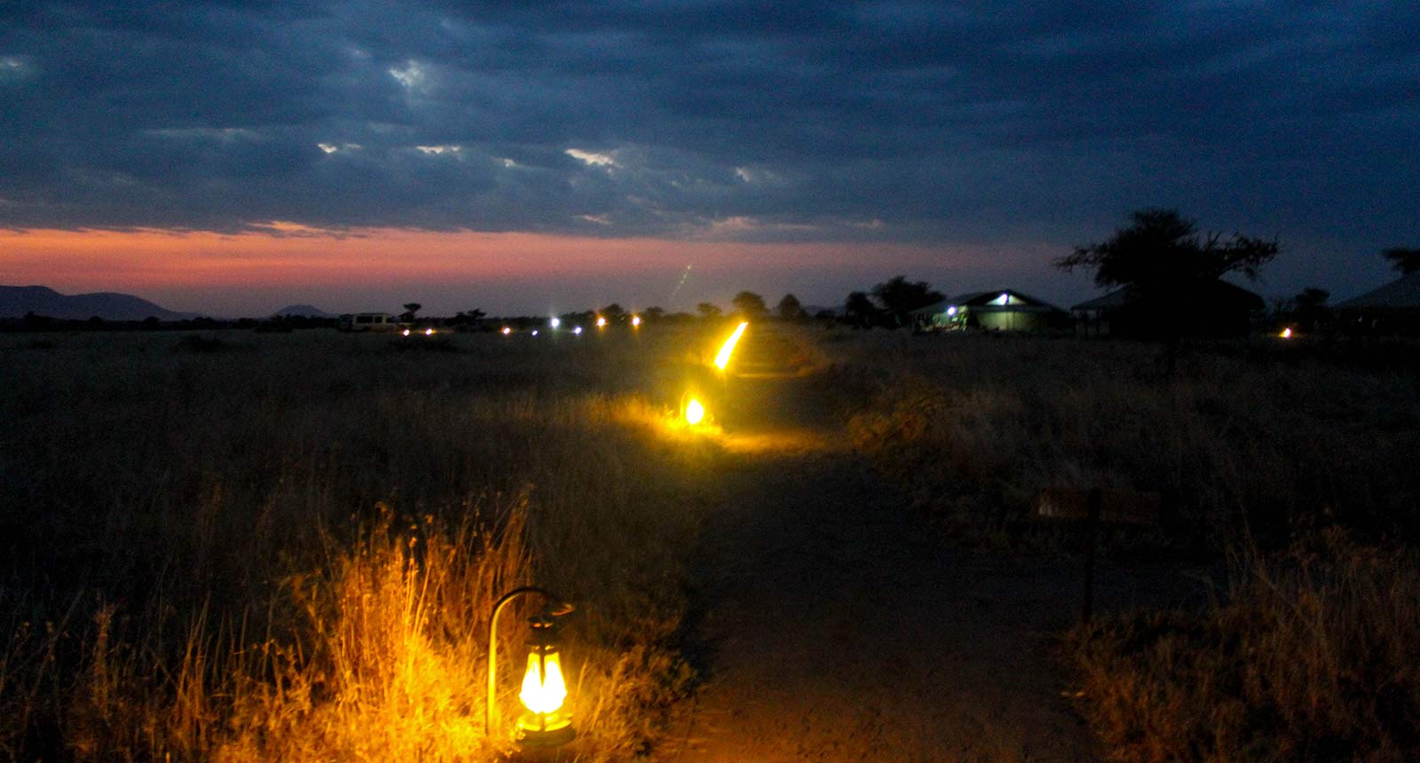 Safari camp at night