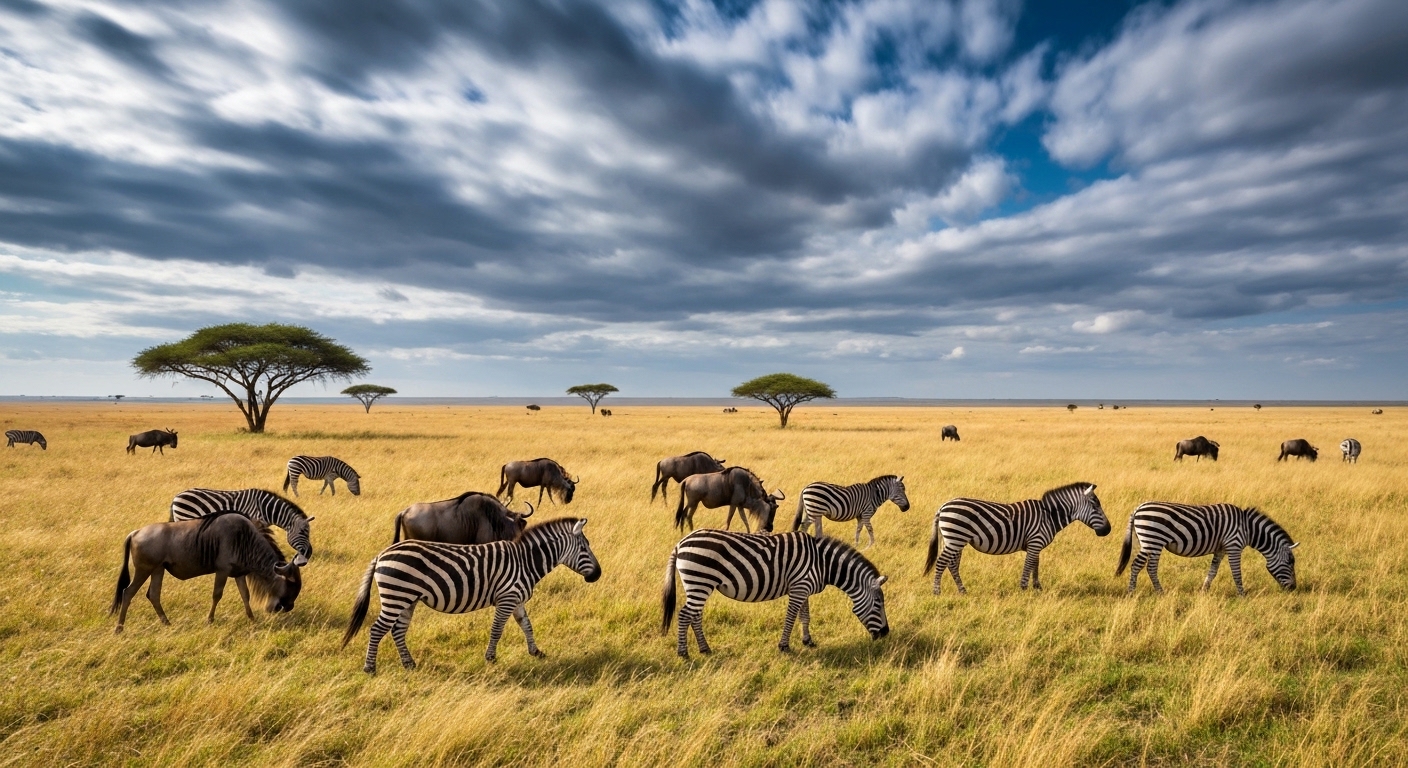 Wildlife on the Serengeti savanna